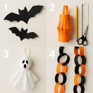 DIY Halloween paper bats and lanterns tutorial.
