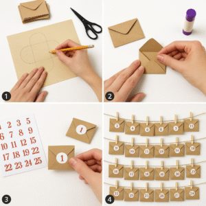 Step by step process of making a handmade advent calendar