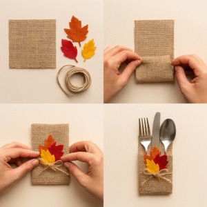 Step by step guide to making handmade cutlery holders for Thanksgiving dinner