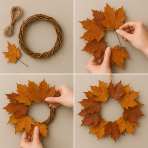 DIY Thanksgiving wreath leaves step by step