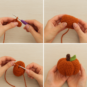 Step by step guide to making crochet items to decorate for Thanksgiving