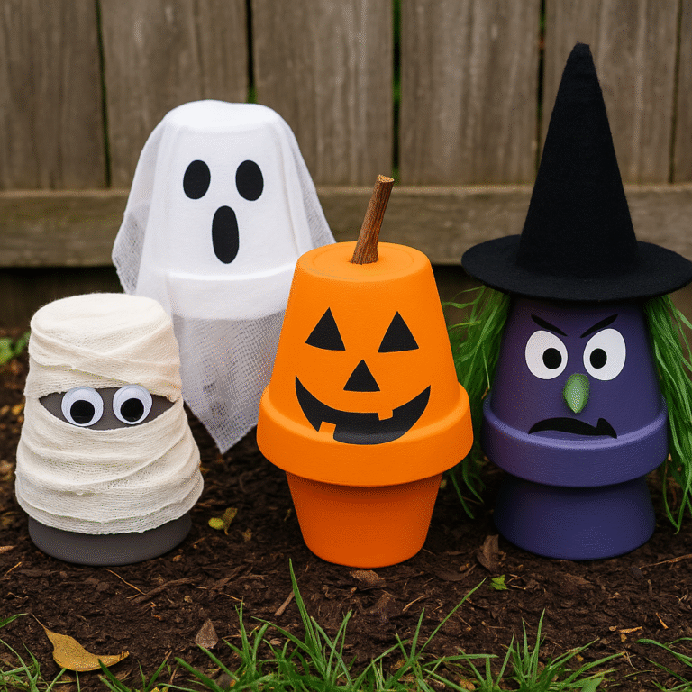 Halloween garden decorated with crafts