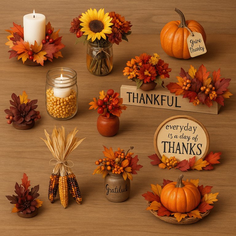 handmade gratitude centerpiece for Thanksgiving table